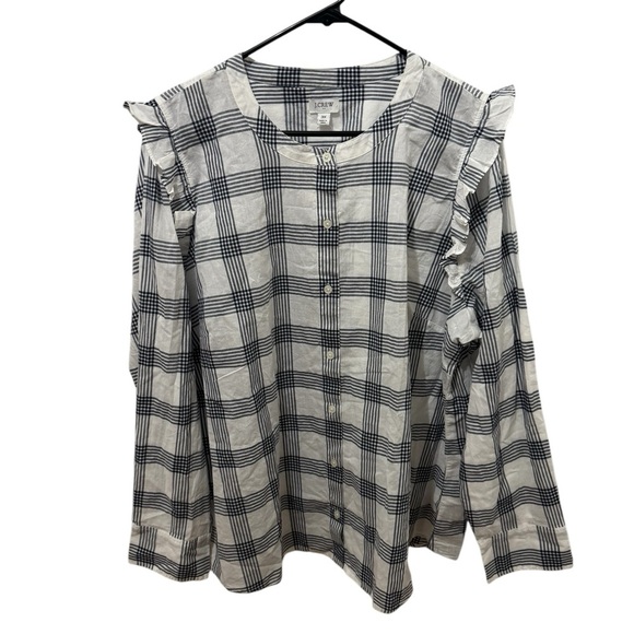 J.Crew Plaid Ruffle 100% Cotton Button Down Blouse Size 3X - Picture 1 of 5